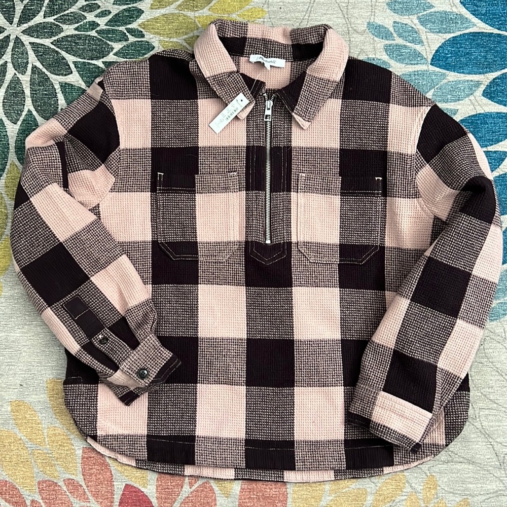 Waffle Half-zip Pullover.